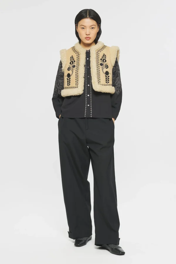 ANTIK BATIK Dune Embroidered reversible gilet Cream Flash Sale