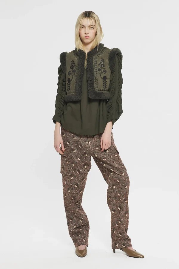 ANTIK BATIK Dune Embroidered reversible gilet Green Hot