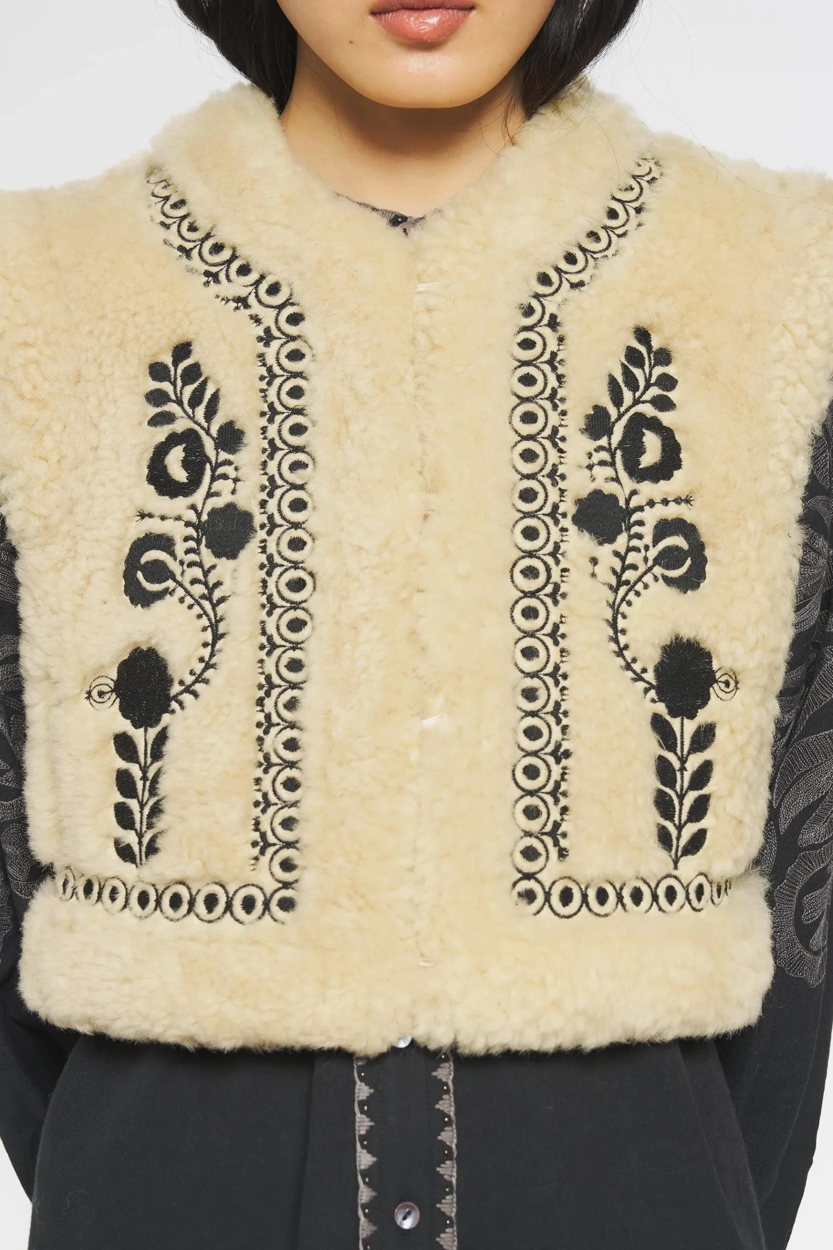 ANTIK BATIK Dune Embroidered reversible gilet Cream Flash Sale