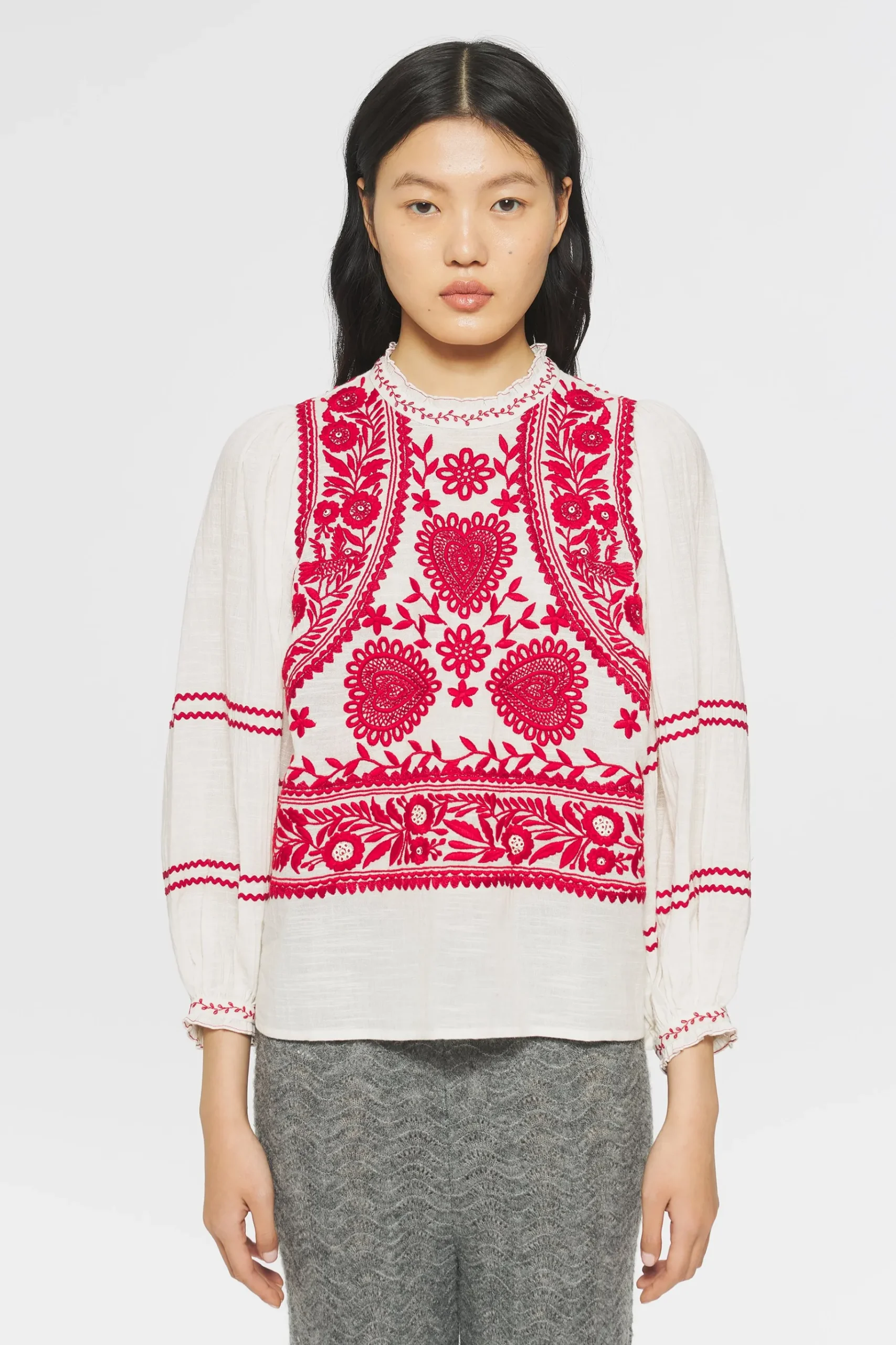 ANTIK BATIK Hugarian Embroidered blouse Cream Discount