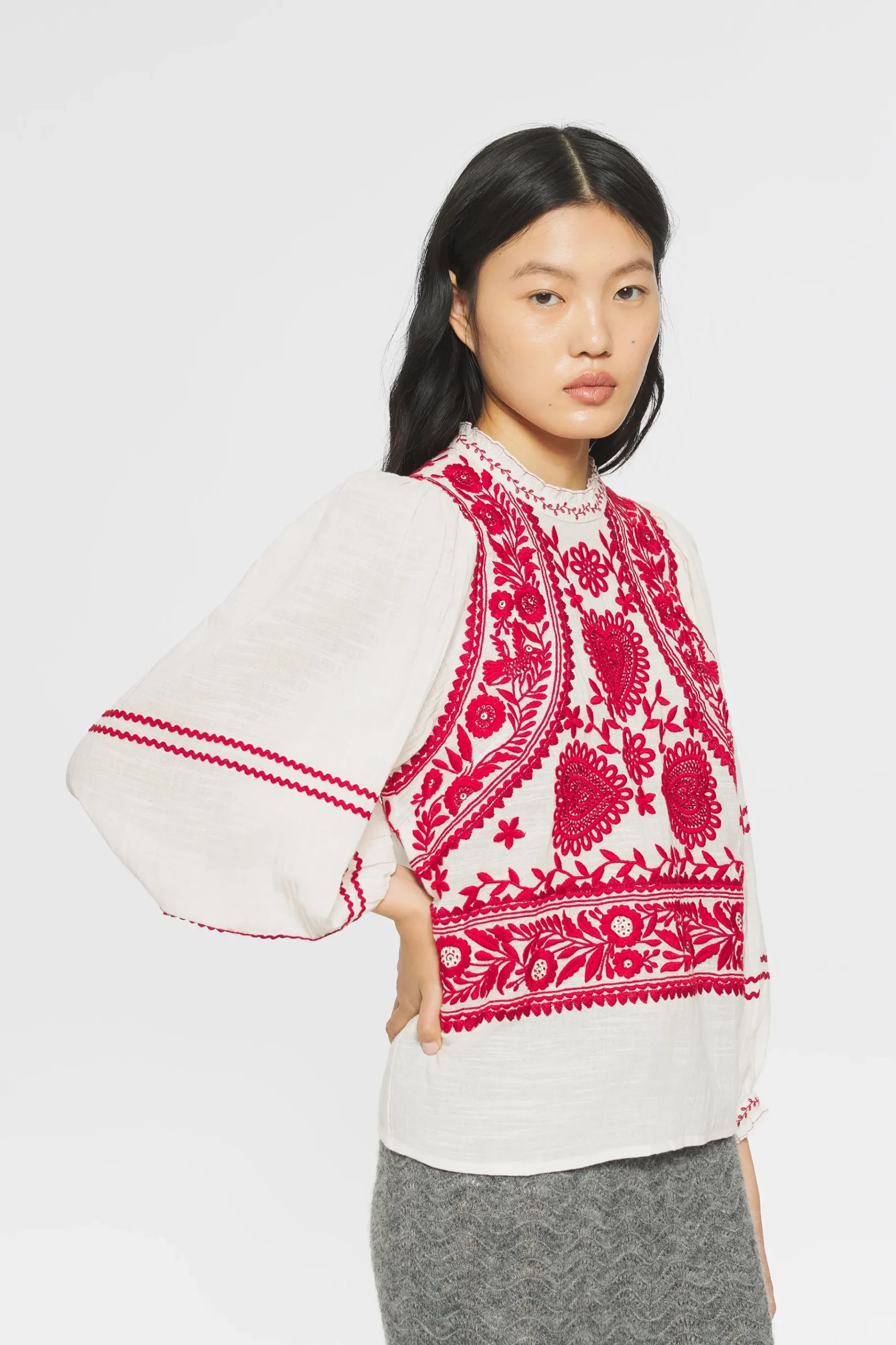 ANTIK BATIK Hugarian Embroidered blouse Cream Discount