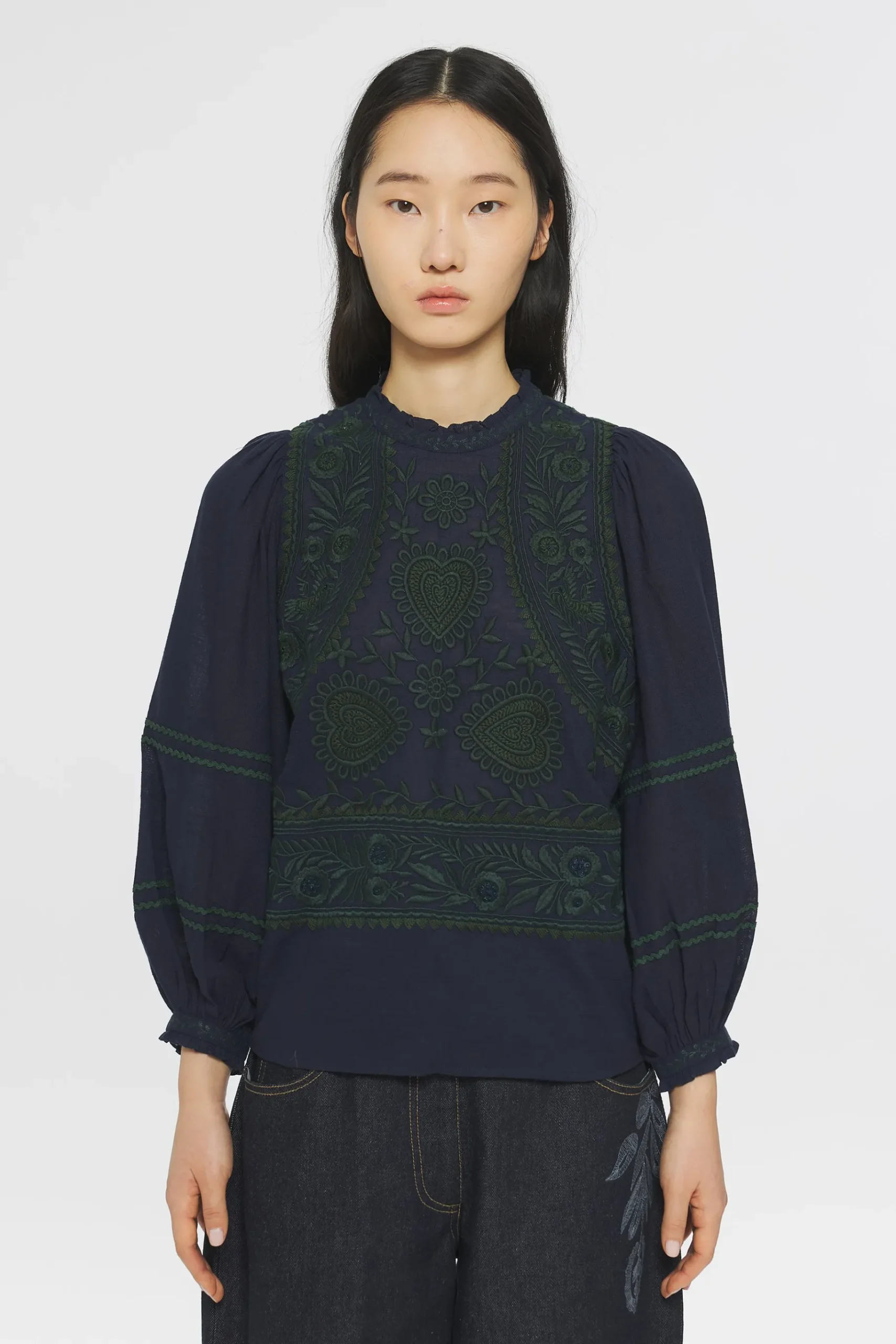 ANTIK BATIK Hugarian Embroidered blouse Blue Fashion