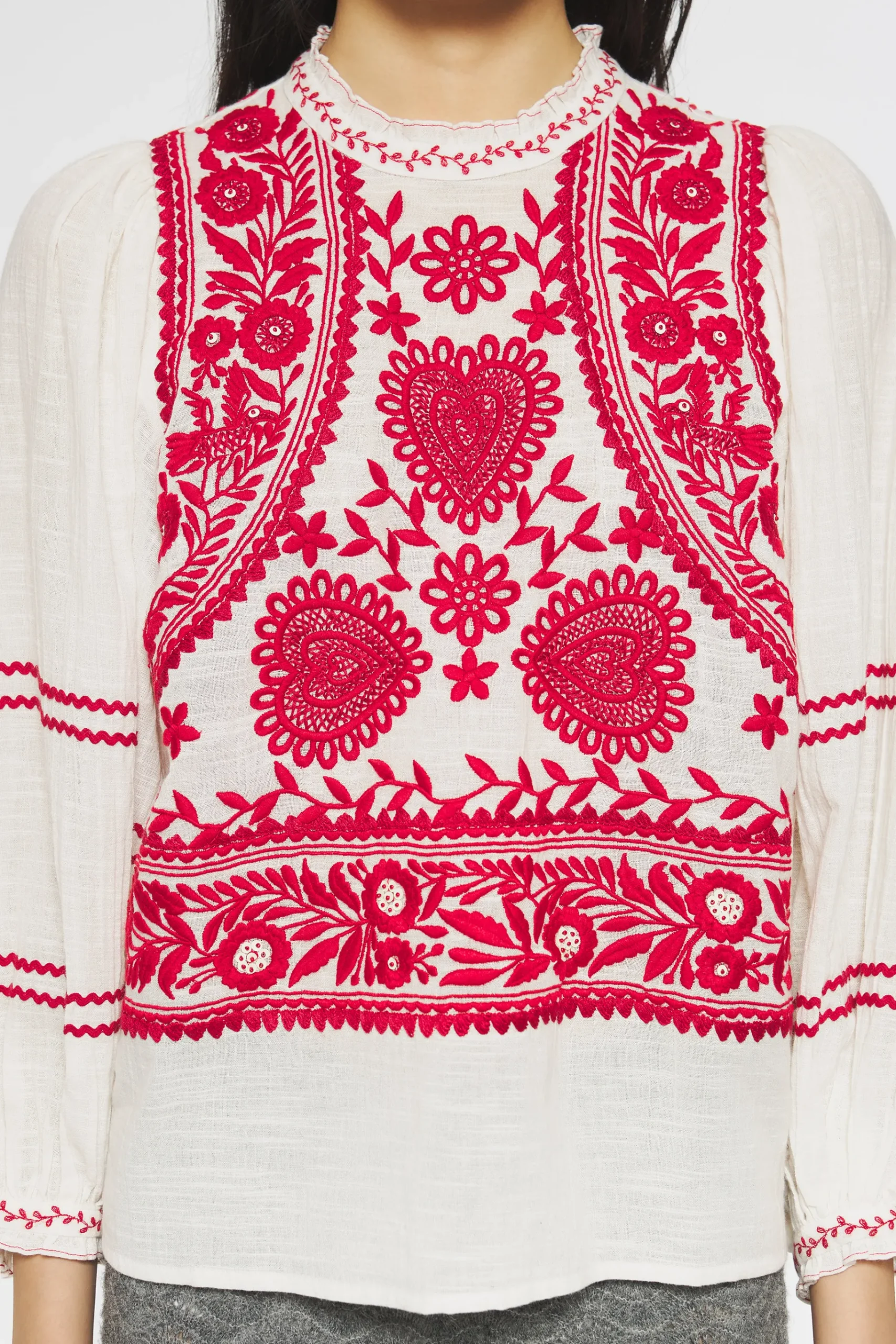 ANTIK BATIK Hugarian Embroidered blouse Cream Discount