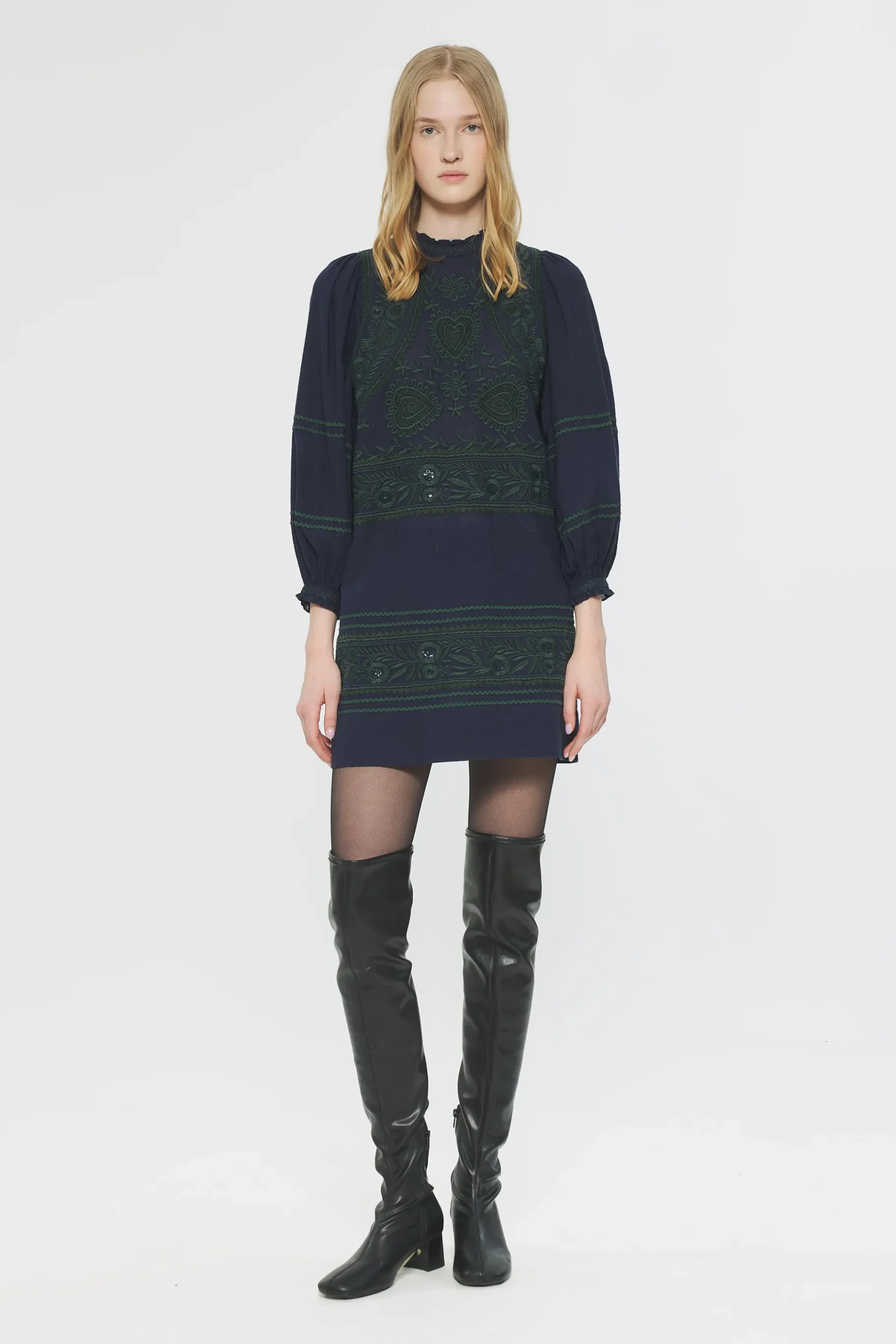ANTIK BATIK Hugarian Embroidered mini dress Blue Flash Sale