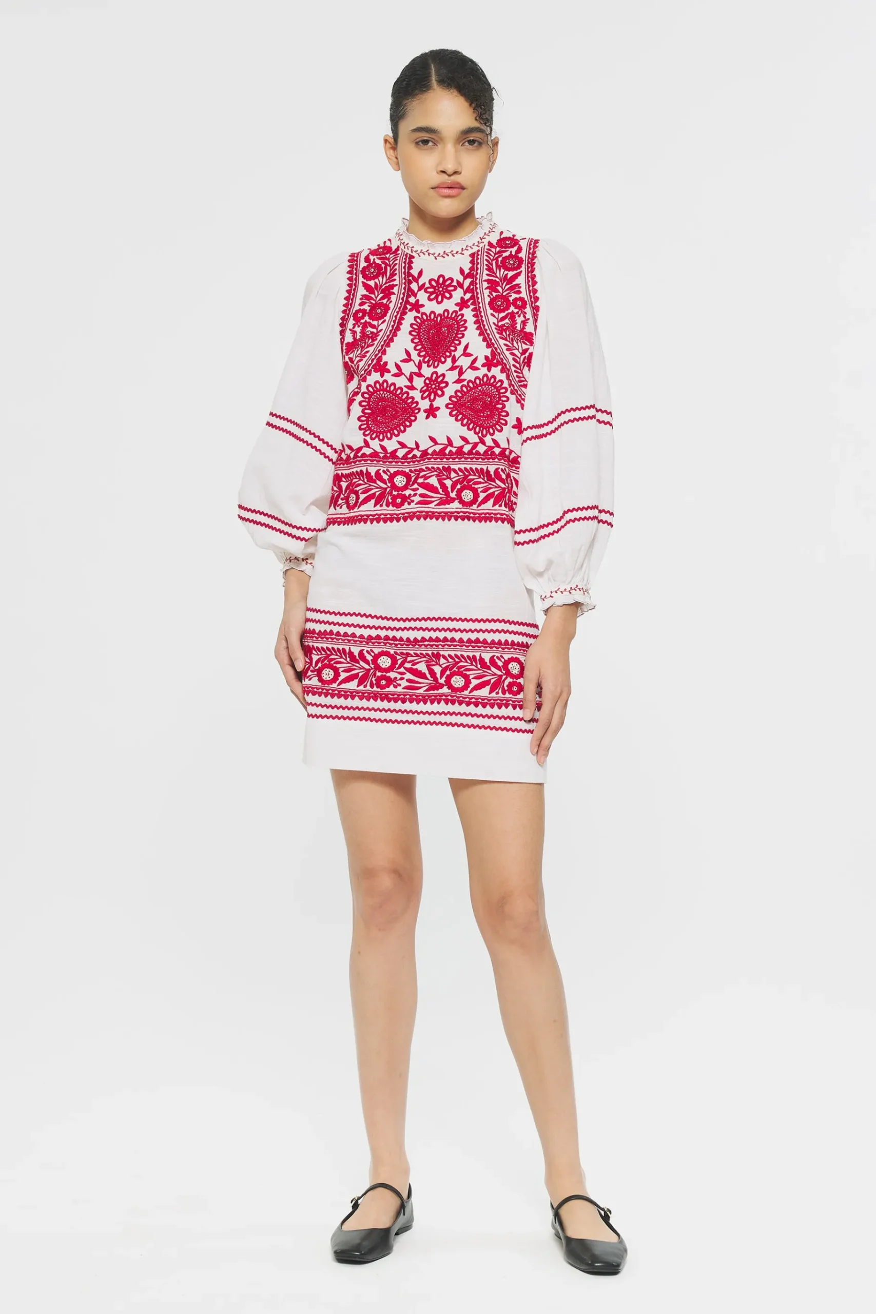 ANTIK BATIK Hugarian Embroidered mini dress Cream Best Sale