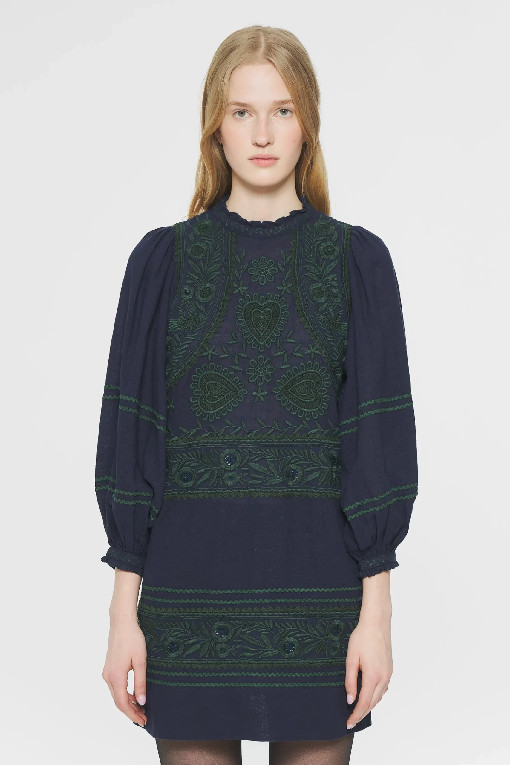 ANTIK BATIK Hugarian Embroidered mini dress Blue Flash Sale