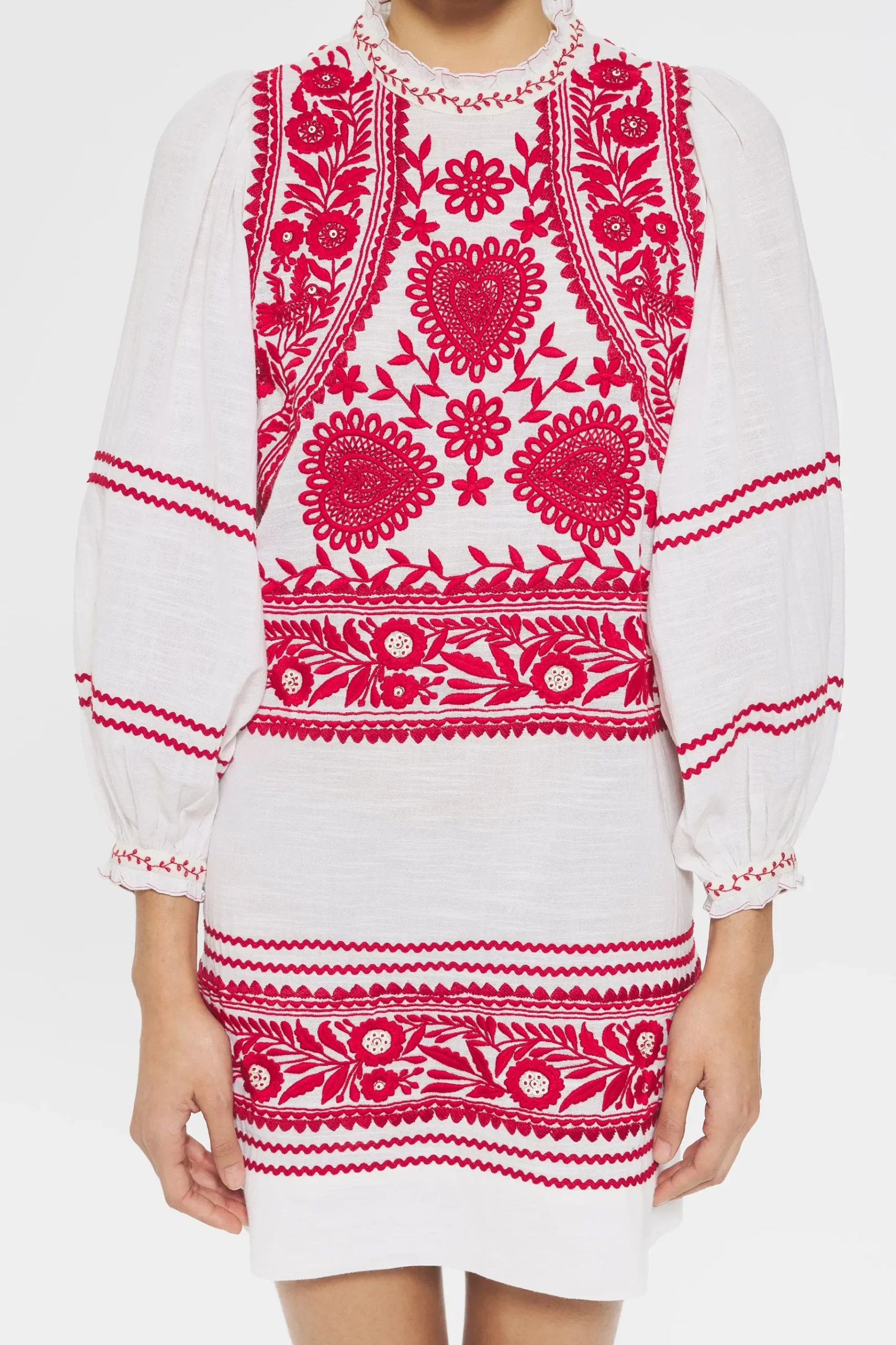 ANTIK BATIK Hugarian Embroidered mini dress Cream Best Sale