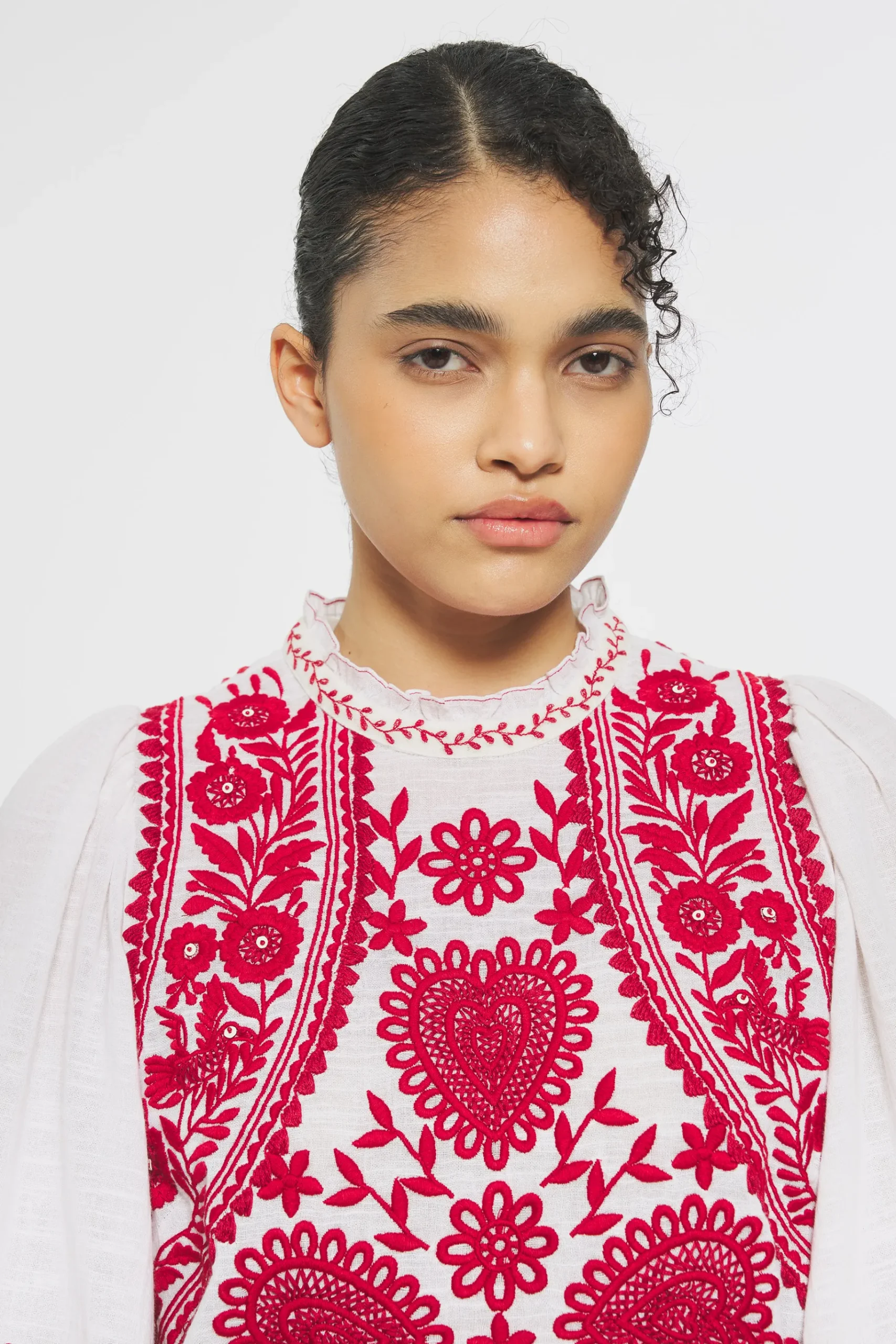 ANTIK BATIK Hugarian Embroidered mini dress Cream Best Sale