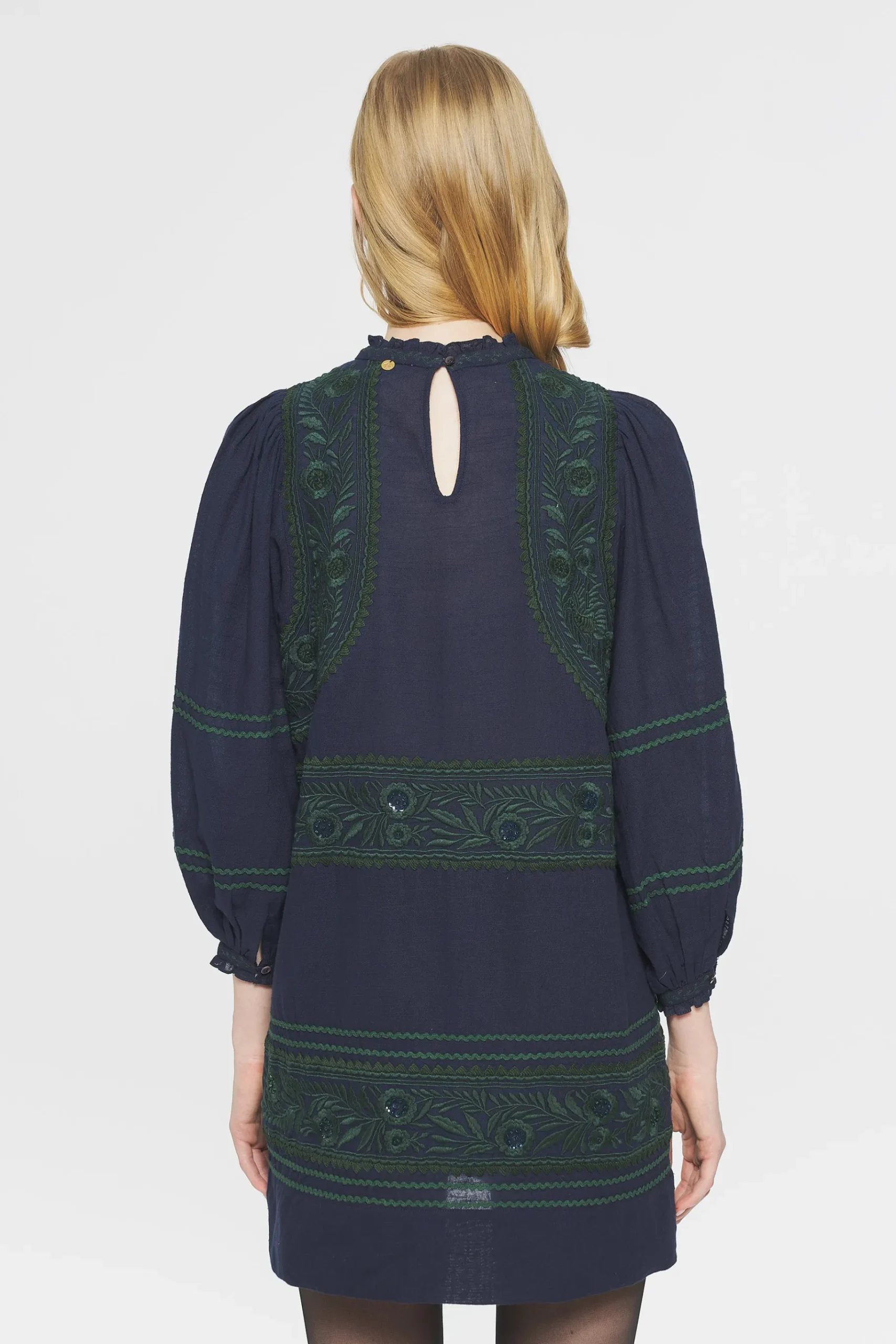 ANTIK BATIK Hugarian Embroidered mini dress Blue Flash Sale