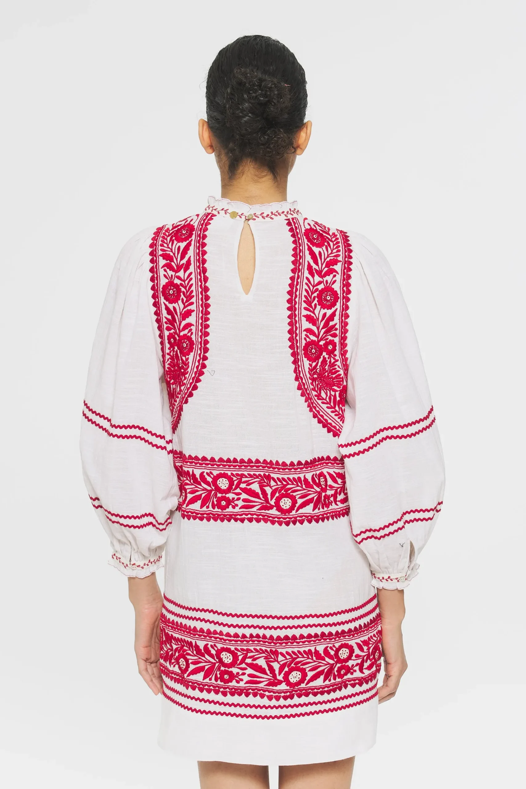 ANTIK BATIK Hugarian Embroidered mini dress Cream Best Sale
