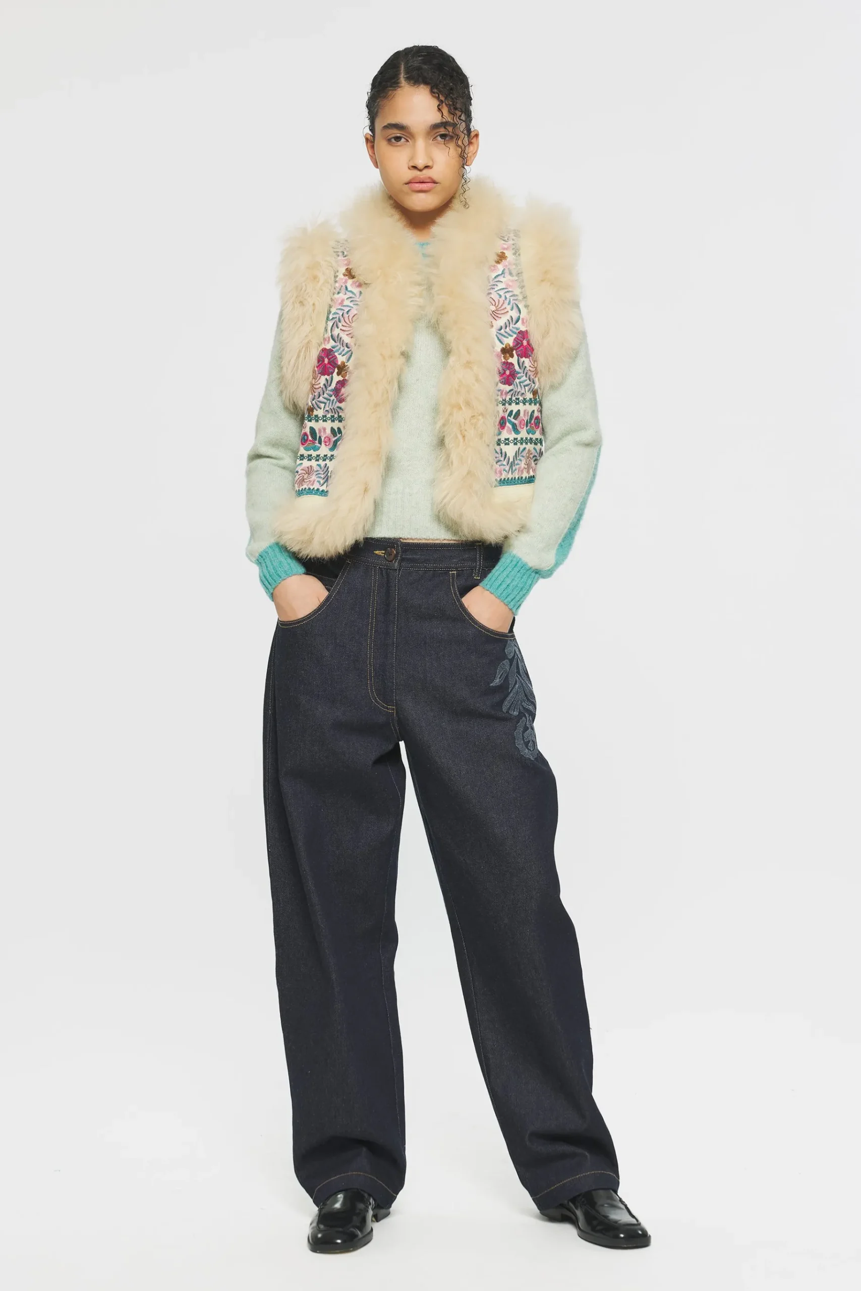 ANTIK BATIK Huguet Embroidered gilet Cream Outlet