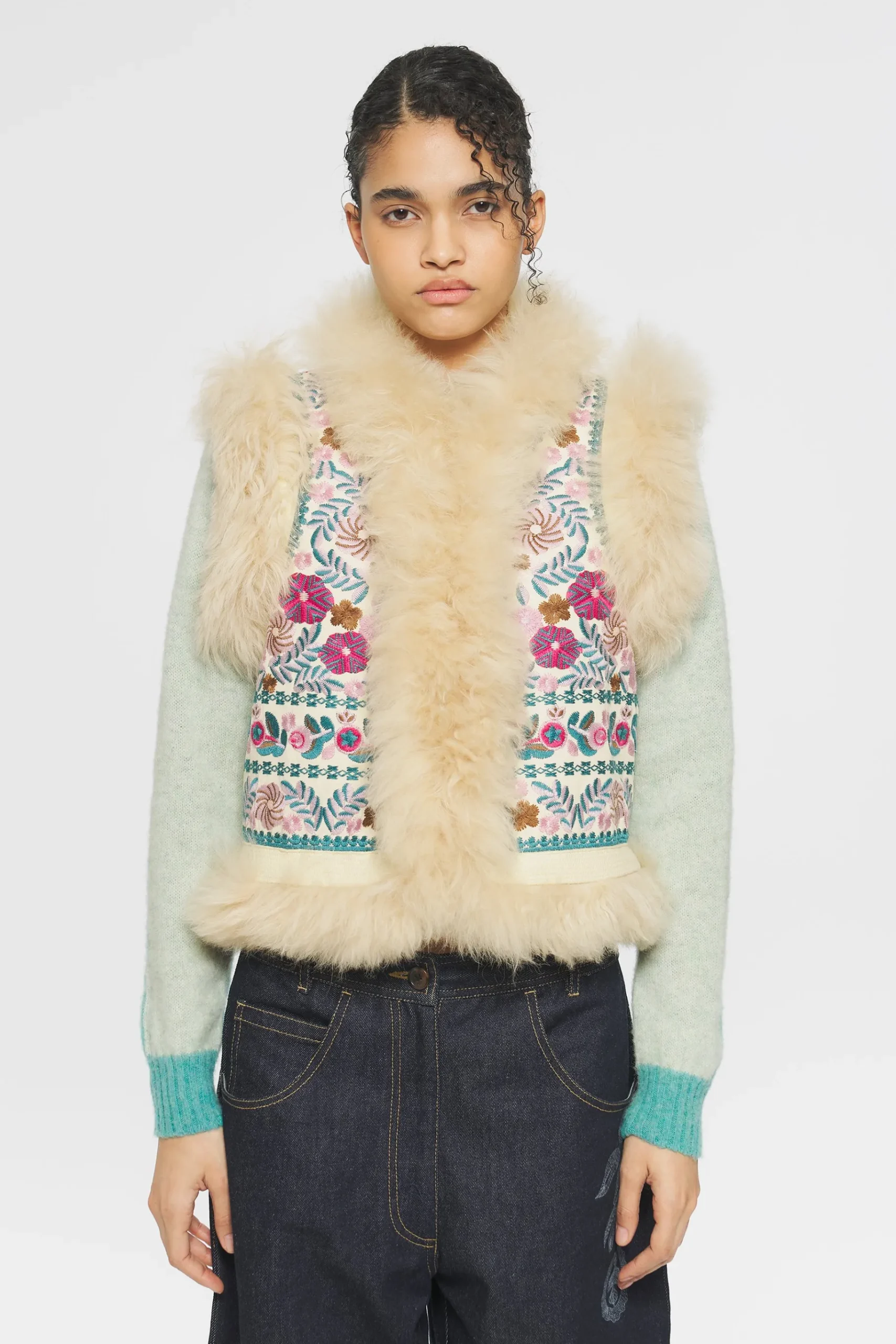 ANTIK BATIK Huguet Embroidered gilet Cream Outlet