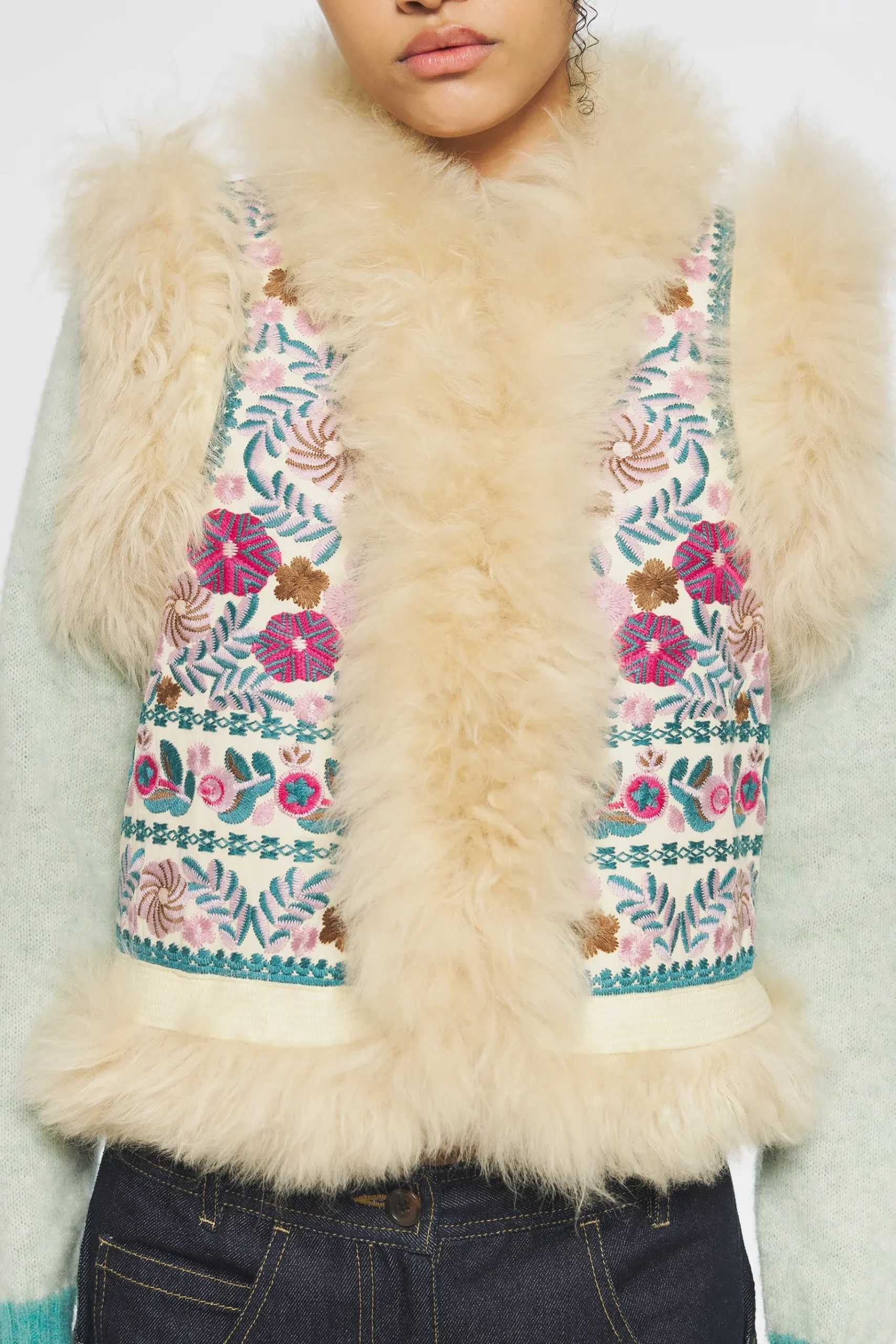 ANTIK BATIK Huguet Embroidered gilet Cream Outlet