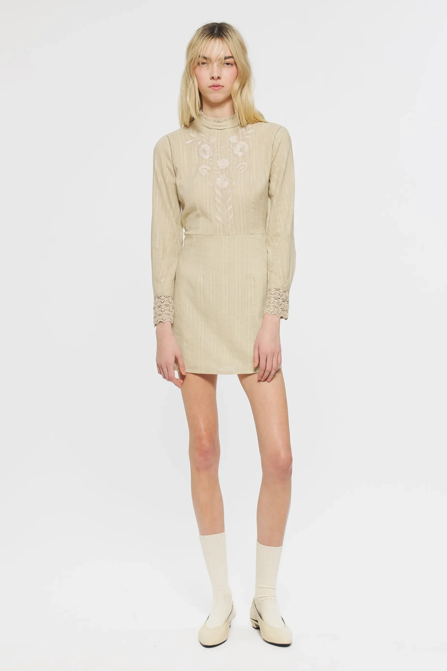 ANTIK BATIK Kiss Embroidered mini dress Cream Best Sale