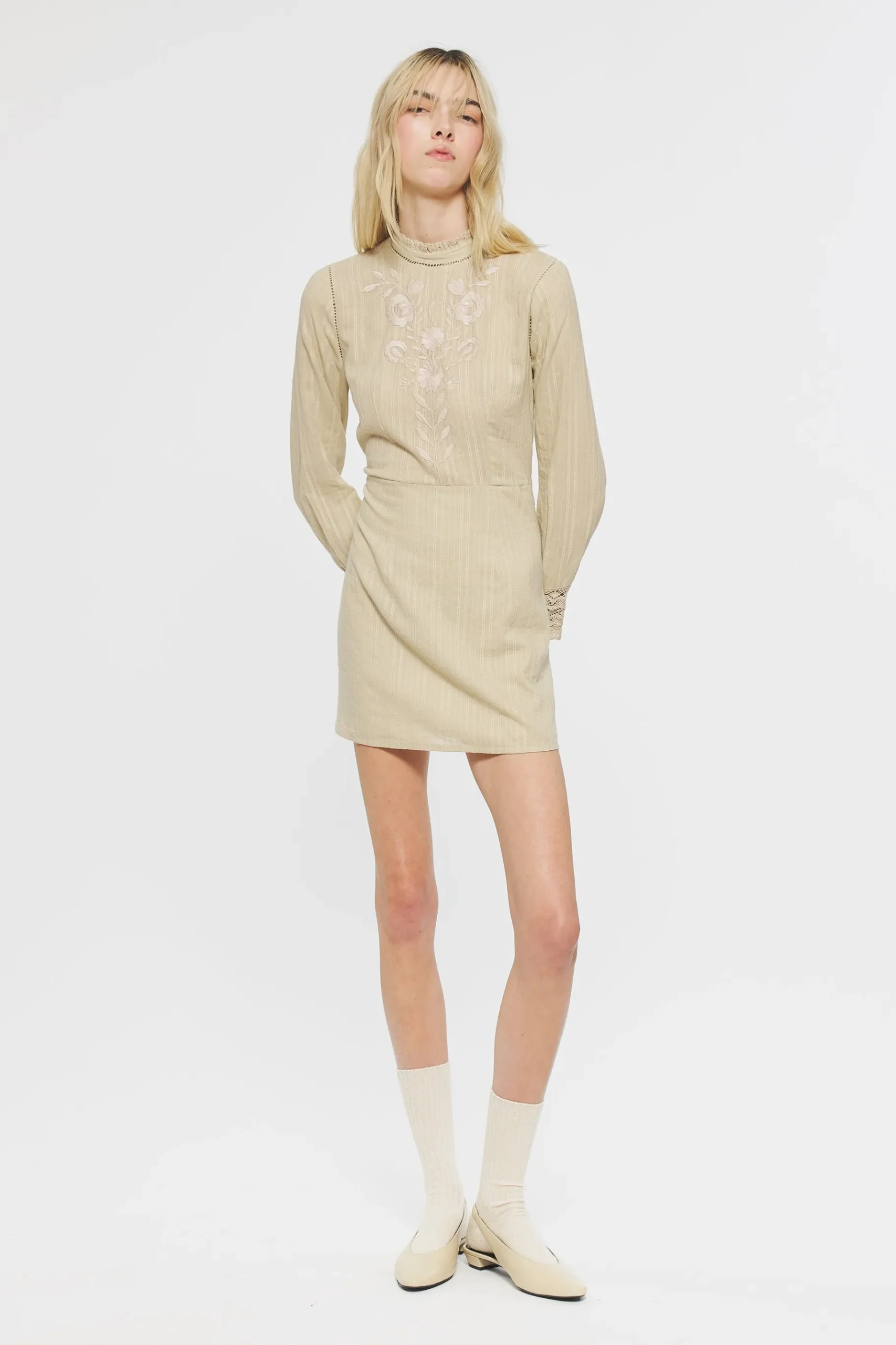 ANTIK BATIK Kiss Embroidered mini dress Cream Best Sale