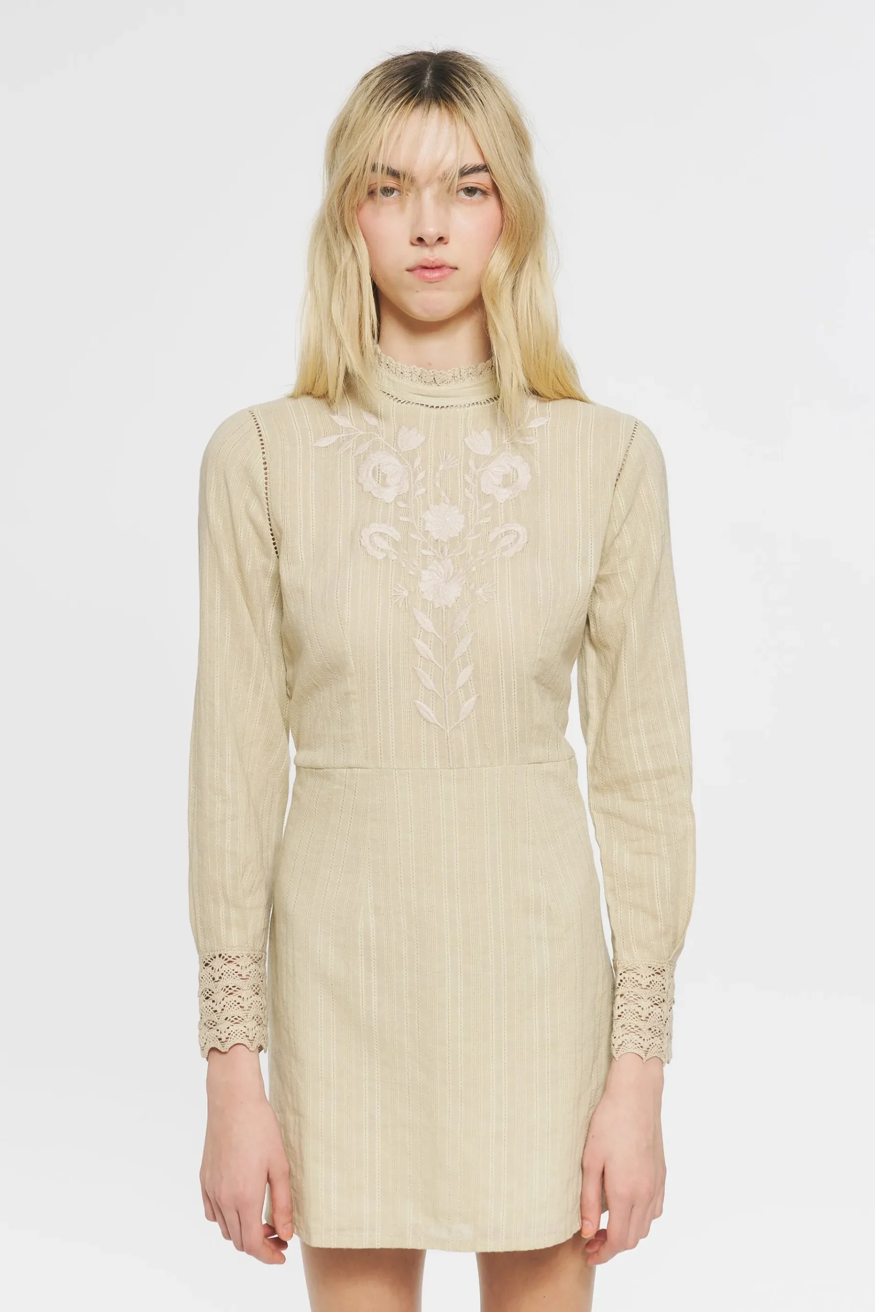 ANTIK BATIK Kiss Embroidered mini dress Cream Best Sale