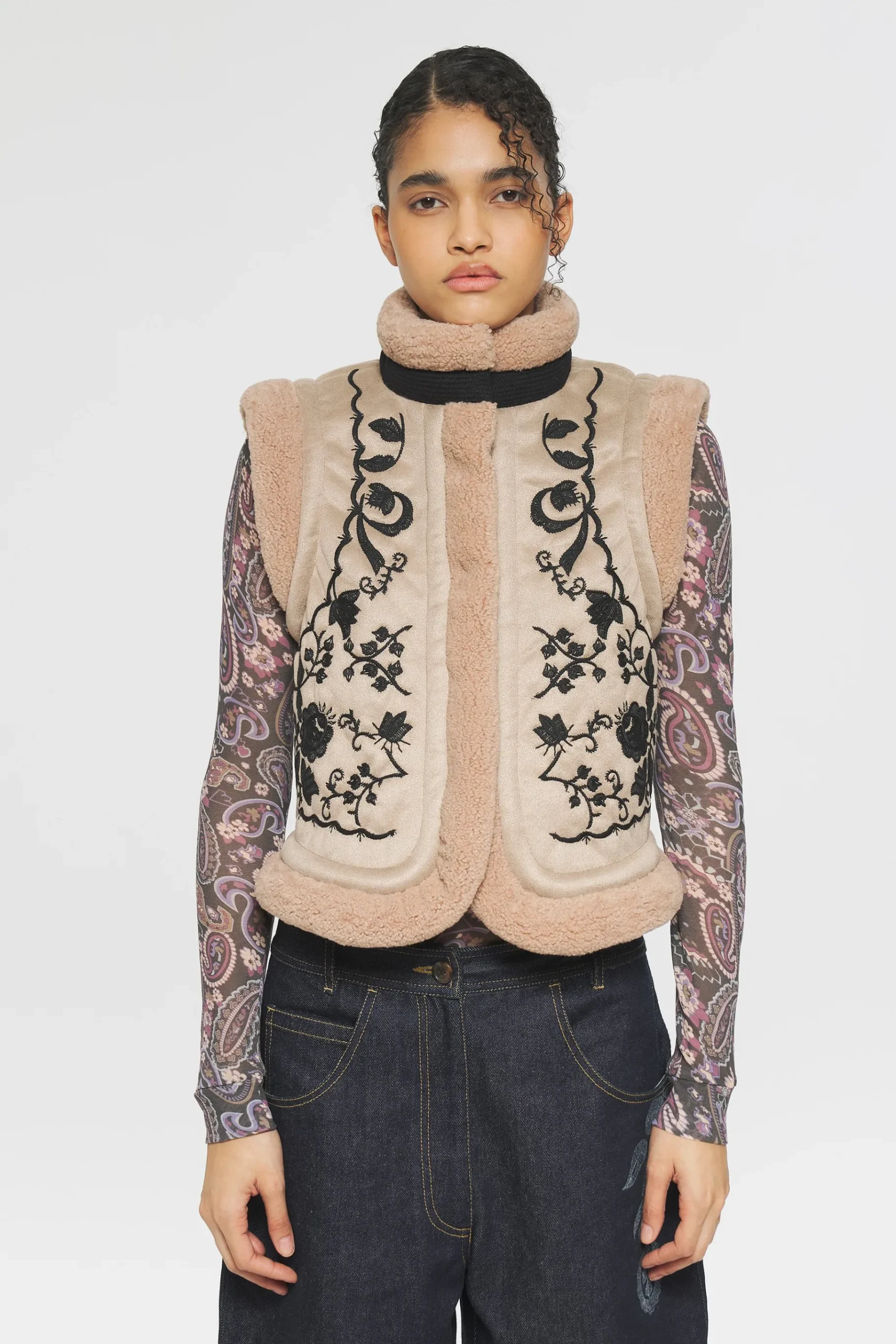 ANTIK BATIK Saliba Embroidered gilet Pink Clearance