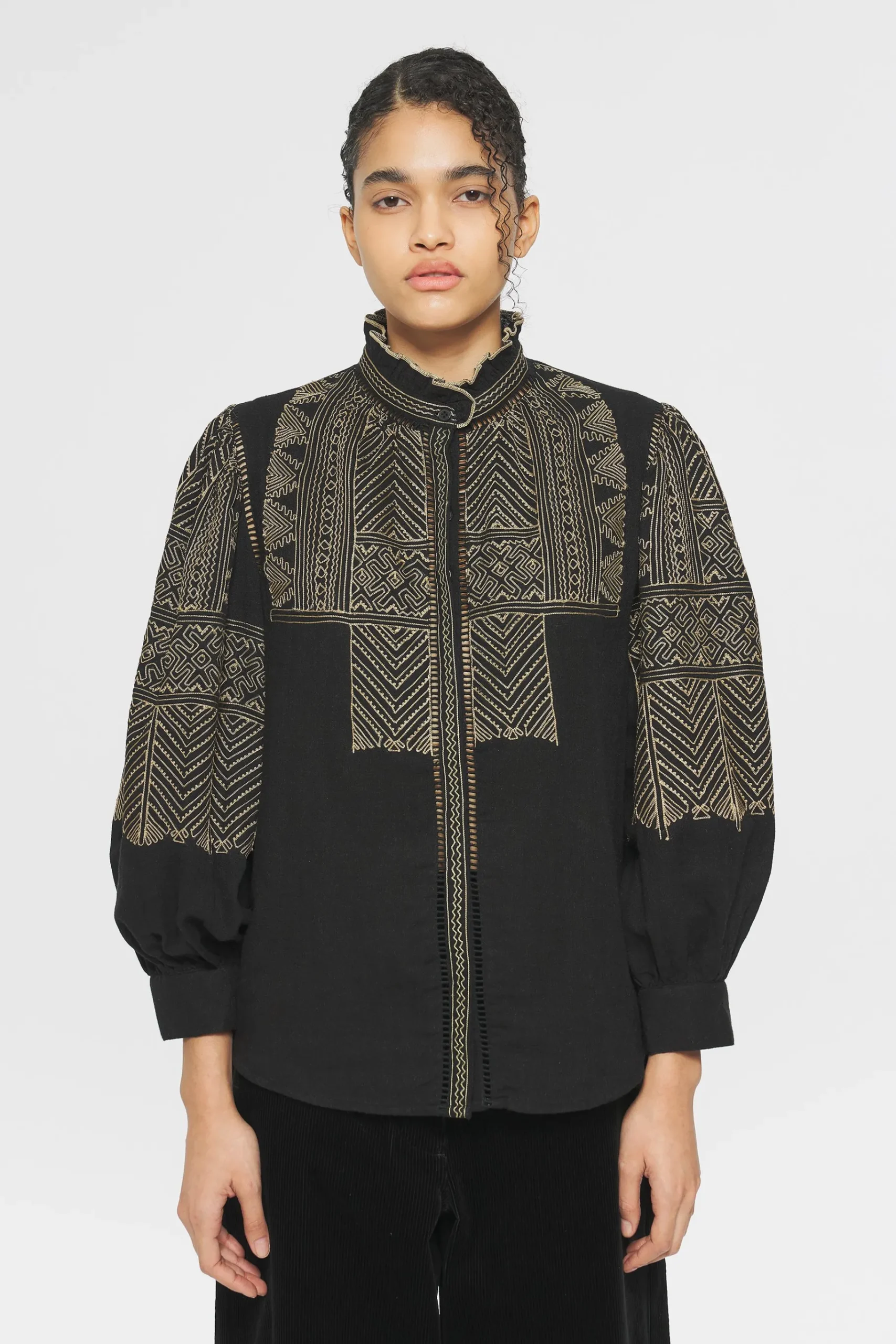 ANTIK BATIK Svetlana Embroidered Blouse Black Flash Sale